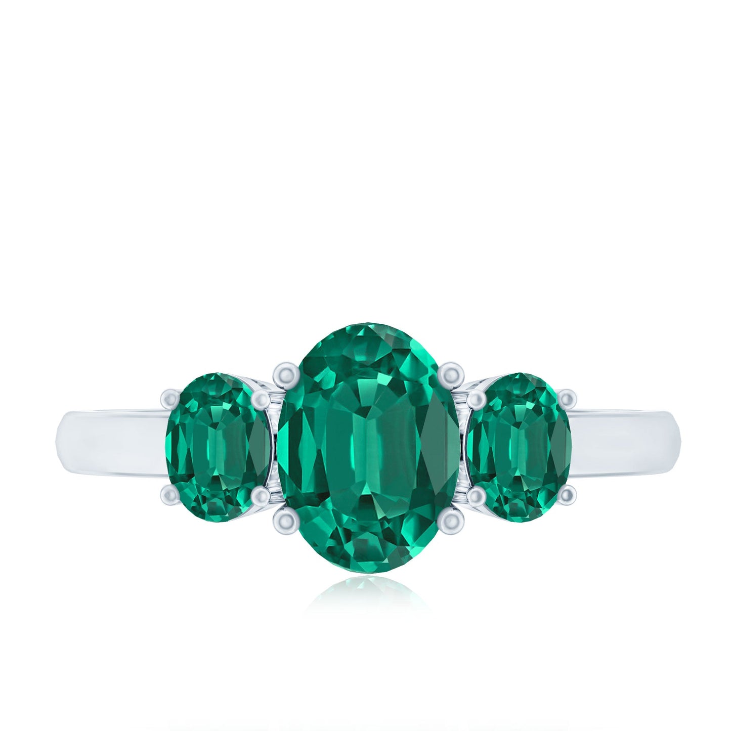 AAAA Quality Oval Cut Lab Created Emerald Three Stone Ring for Women
