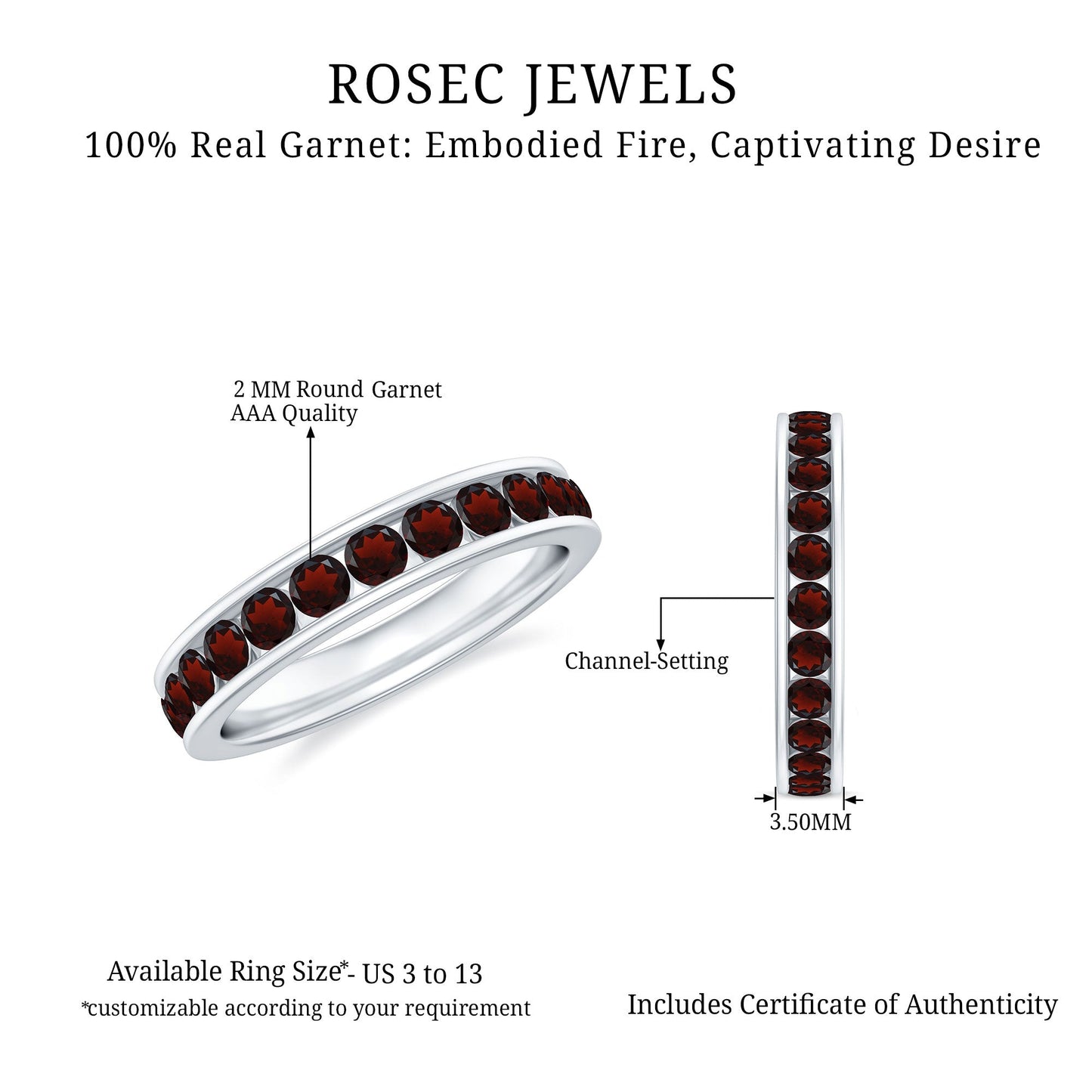 Certified Real Garnet Eternity Ring for Anniversary