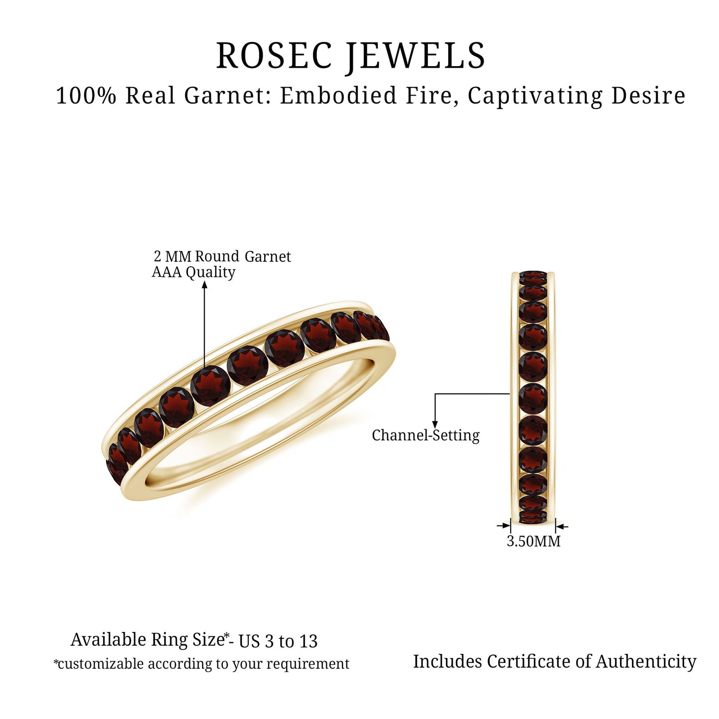 Certified Real Garnet Eternity Ring for Anniversary