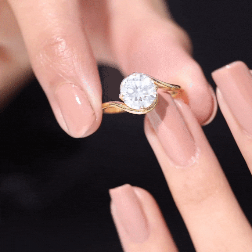 Round Cut 8 MM Moissanite Solitaire Engagement Ring in Bypass Shank