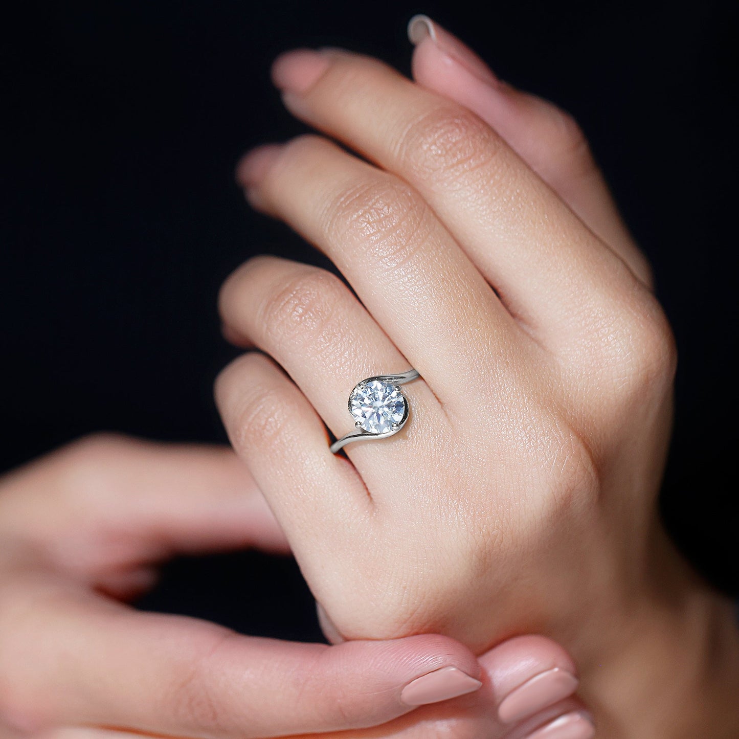 Round Cut 8 MM Moissanite Solitaire Engagement Ring in Bypass Shank