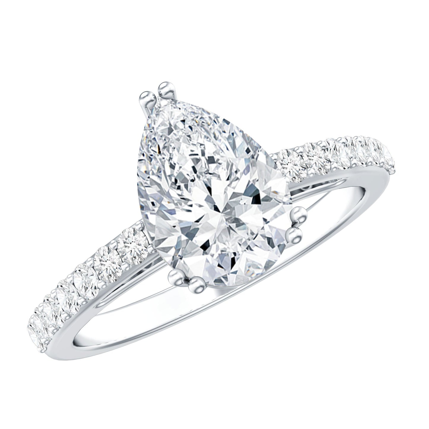 Certified 7X10 MM Moissanite Pear Shaped Engagement Ring