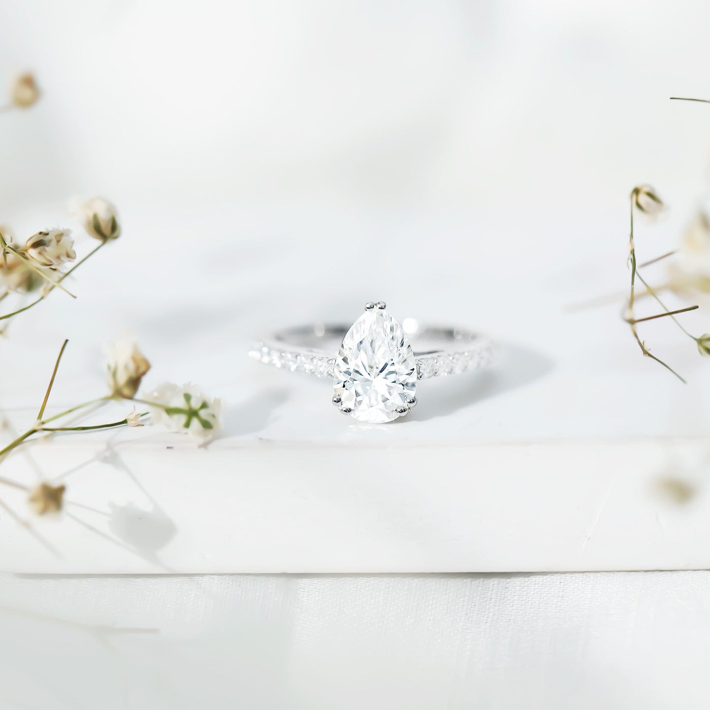Certified 7X10 MM Moissanite Pear Shaped Engagement Ring