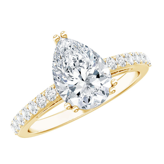 Certified 7X10 MM Moissanite Pear Shaped Engagement Ring