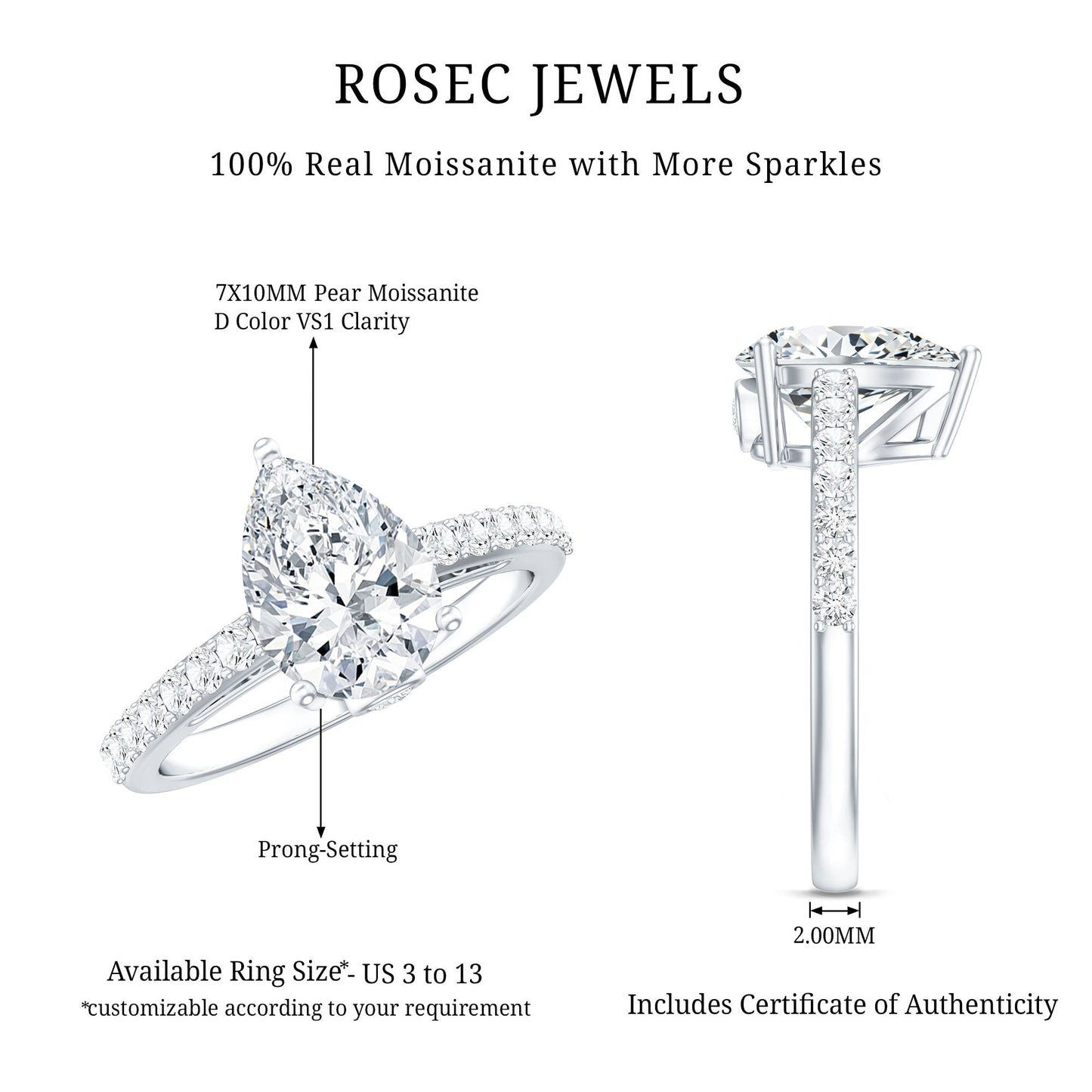 Certified 2.25 CT Moissanite Teardrop Engagement Ring For Her