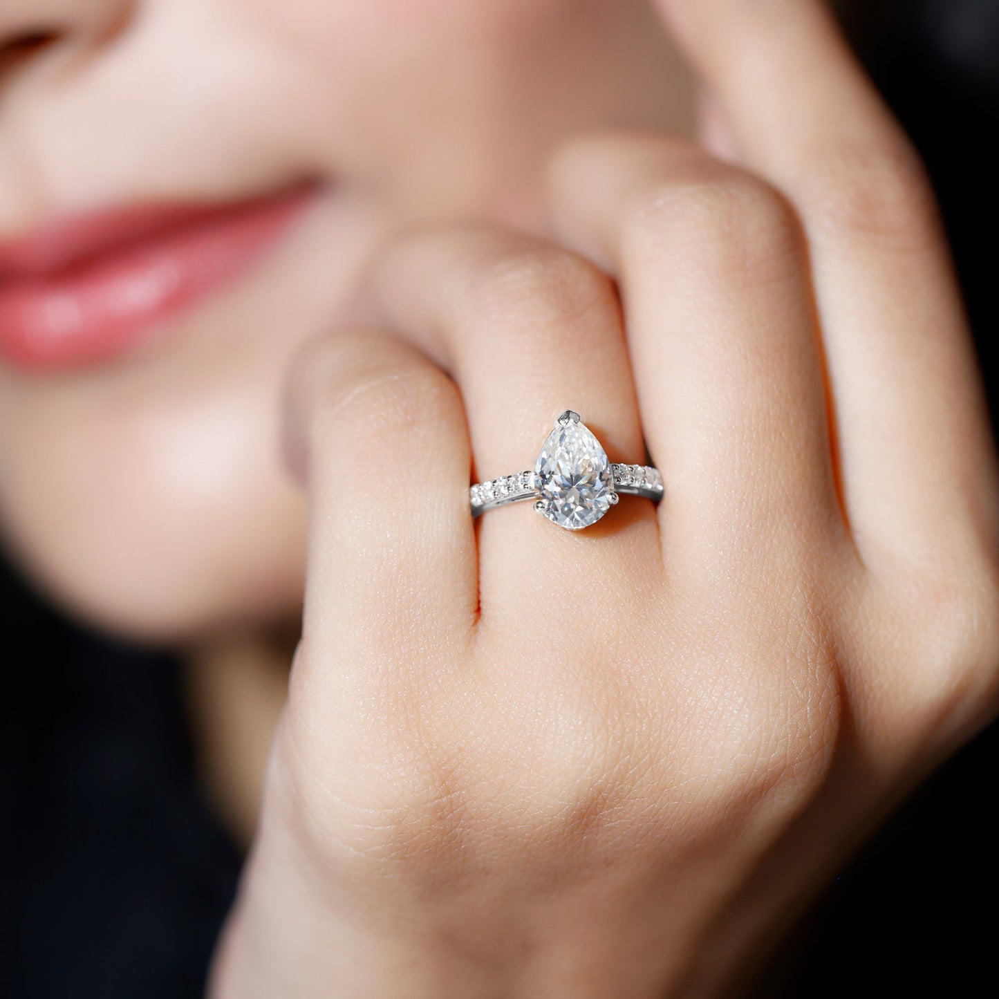 Certified 2.25 CT Moissanite Teardrop Engagement Ring For Her