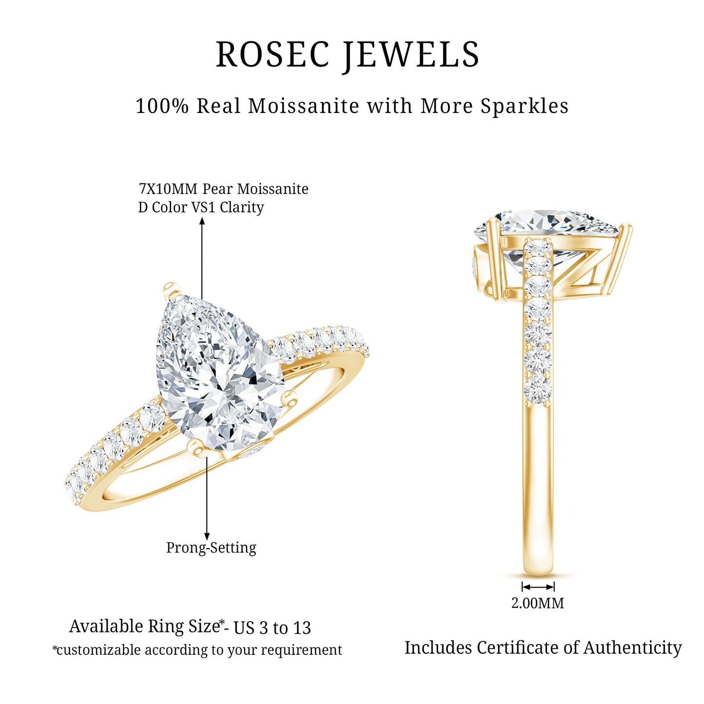Certified 2.25 CT Moissanite Teardrop Engagement Ring For Her