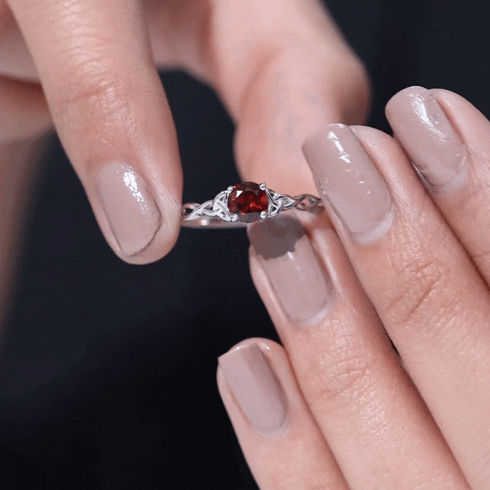Real 8mm Garnet Solitaire Engagement Ring with Celtic Knot