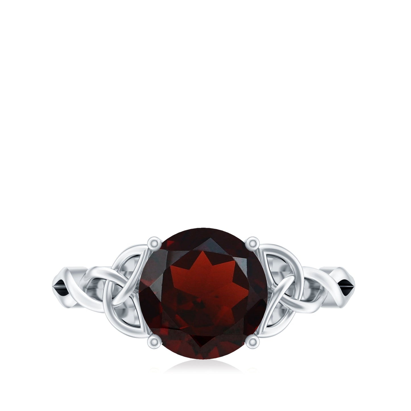 Real 8mm Garnet Solitaire Engagement Ring with Celtic Knot