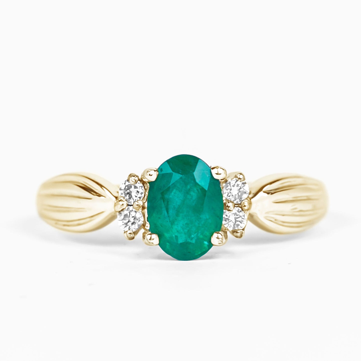 Natural 5X7mm Emerald Oval Engagement Ring with Diamond