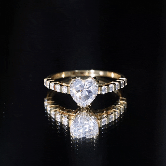 8 MM Certified Moissanite Heart Engagement Ring with Side Stones