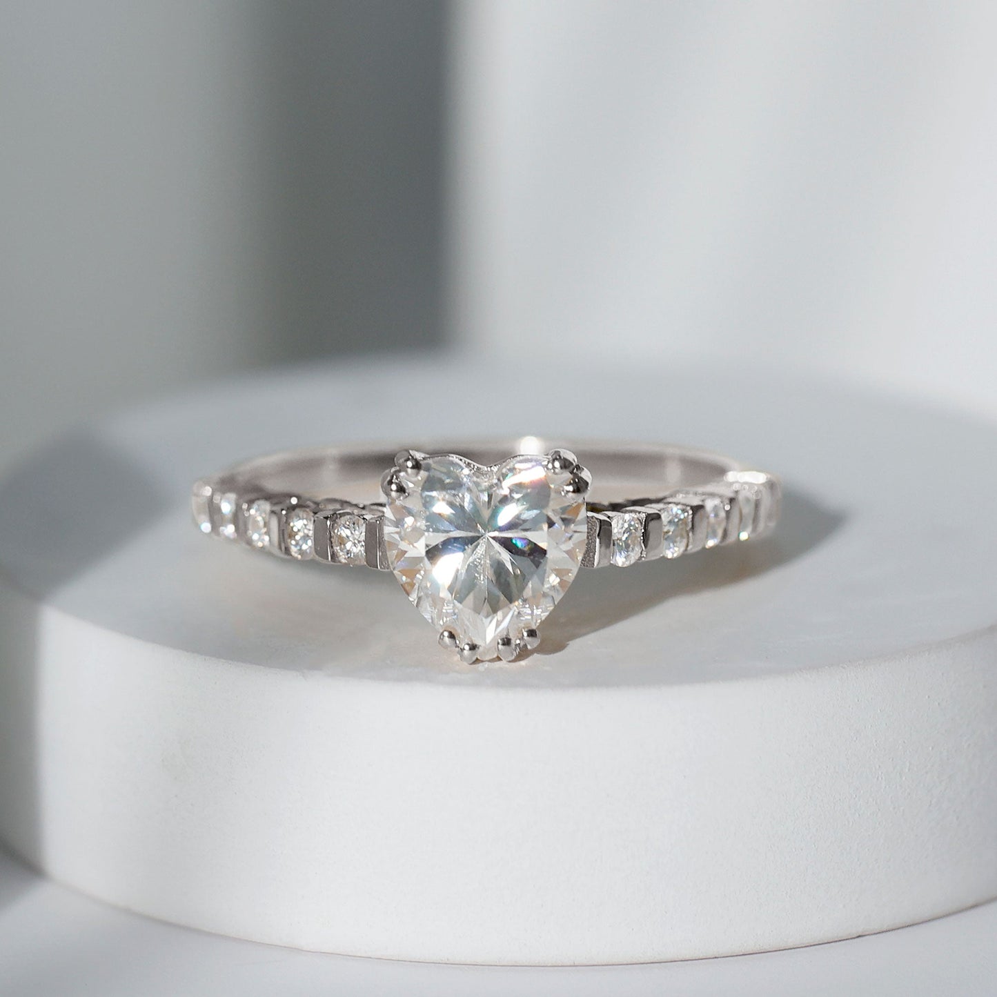 8 MM Certified Moissanite Heart Engagement Ring with Side Stones