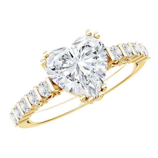 8 MM Certified Moissanite Heart Engagement Ring with Side Stones