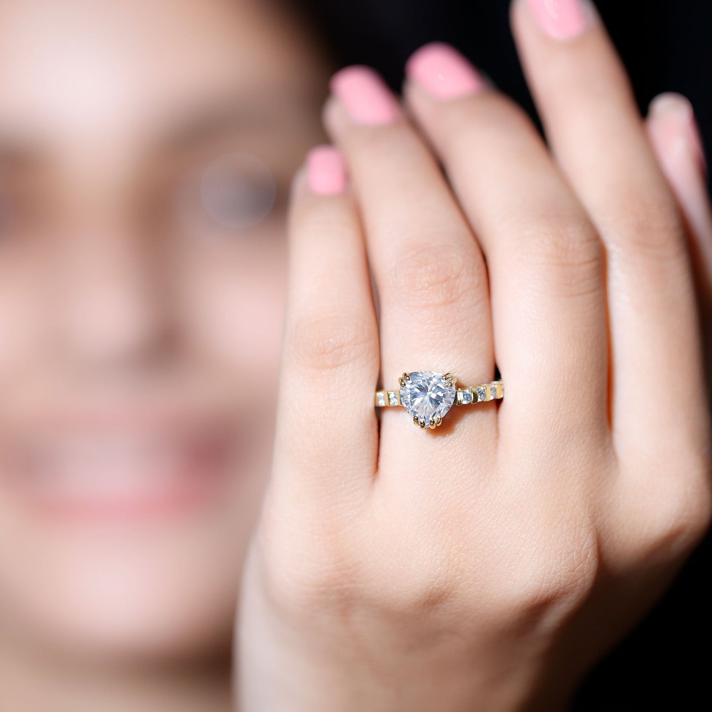 8 MM Certified Moissanite Heart Engagement Ring with Side Stones