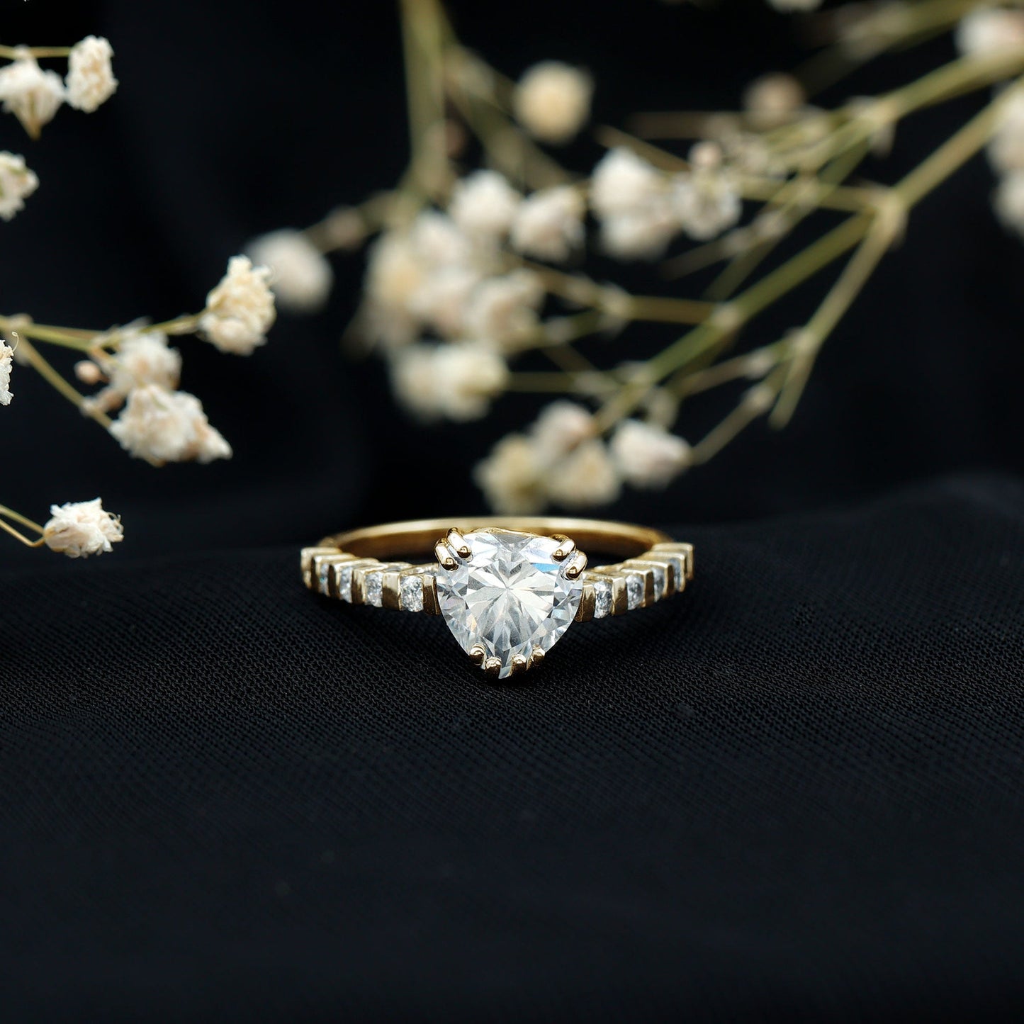 8 MM Certified Moissanite Heart Engagement Ring with Side Stones