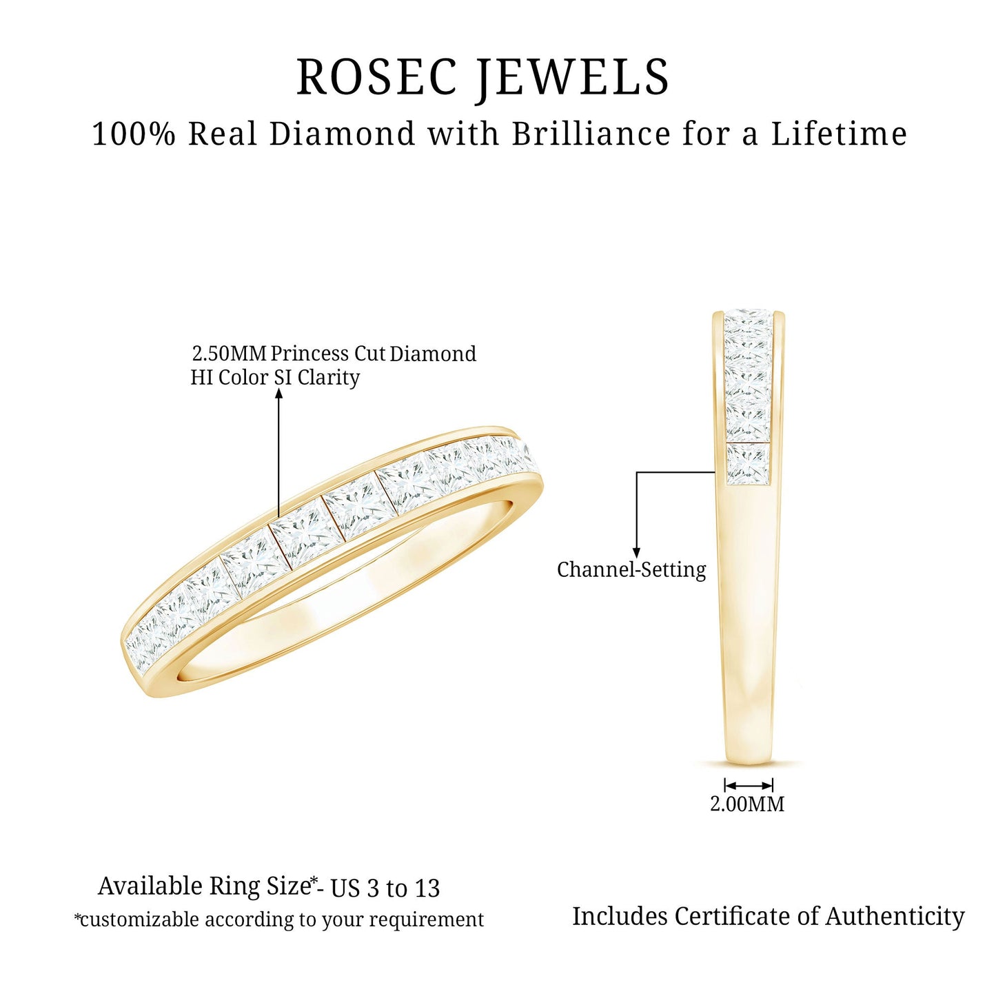 Princess Cut Diamond Half Eternity Ring in Channel Setting