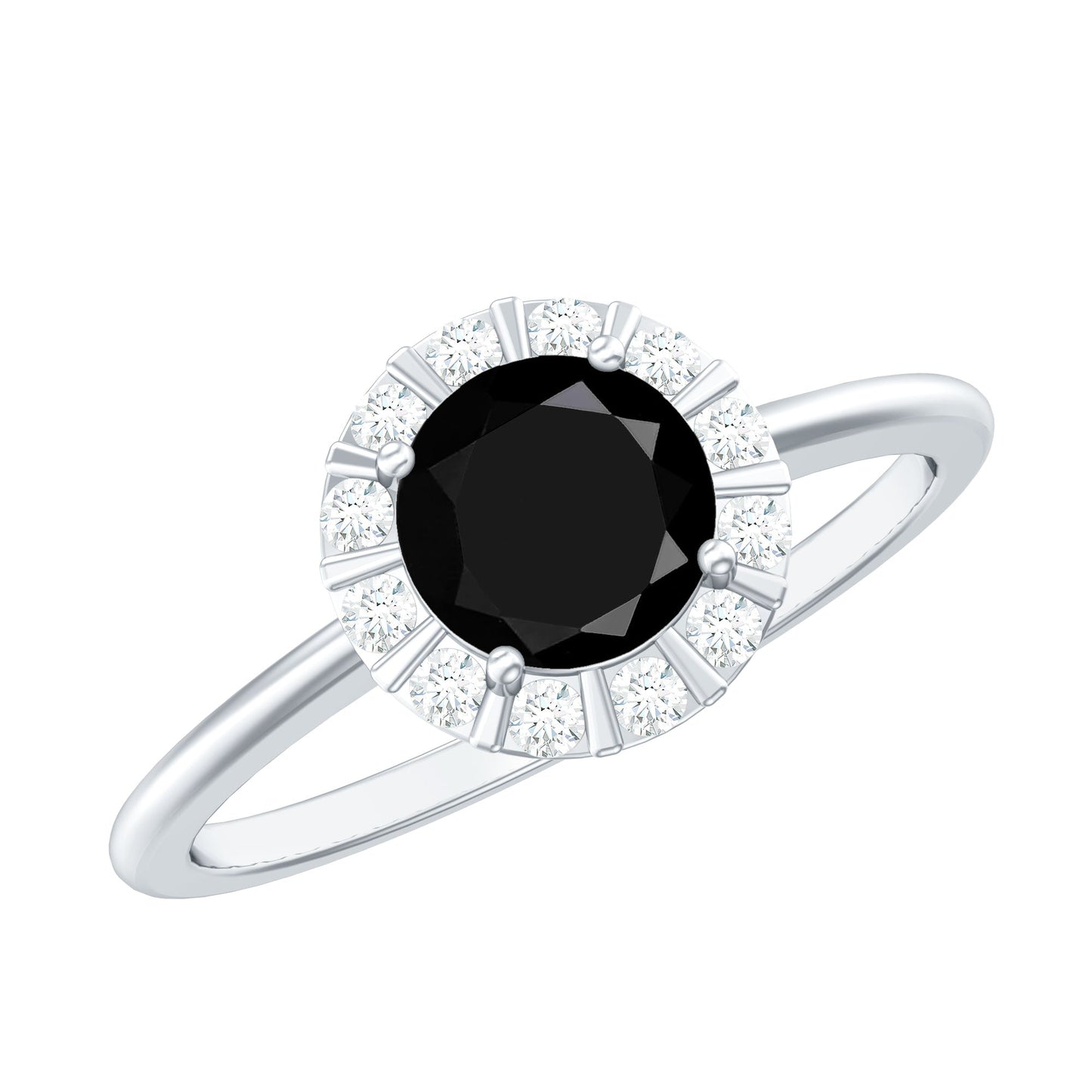 1.75 CT Lab Created Black Diamond Promise Ring with Diamond Halo