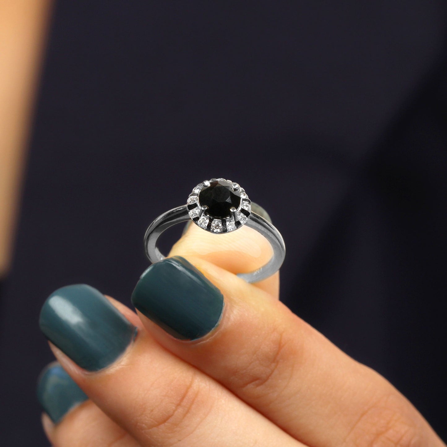 1.75 CT Lab Created Black Diamond Promise Ring with Diamond Halo