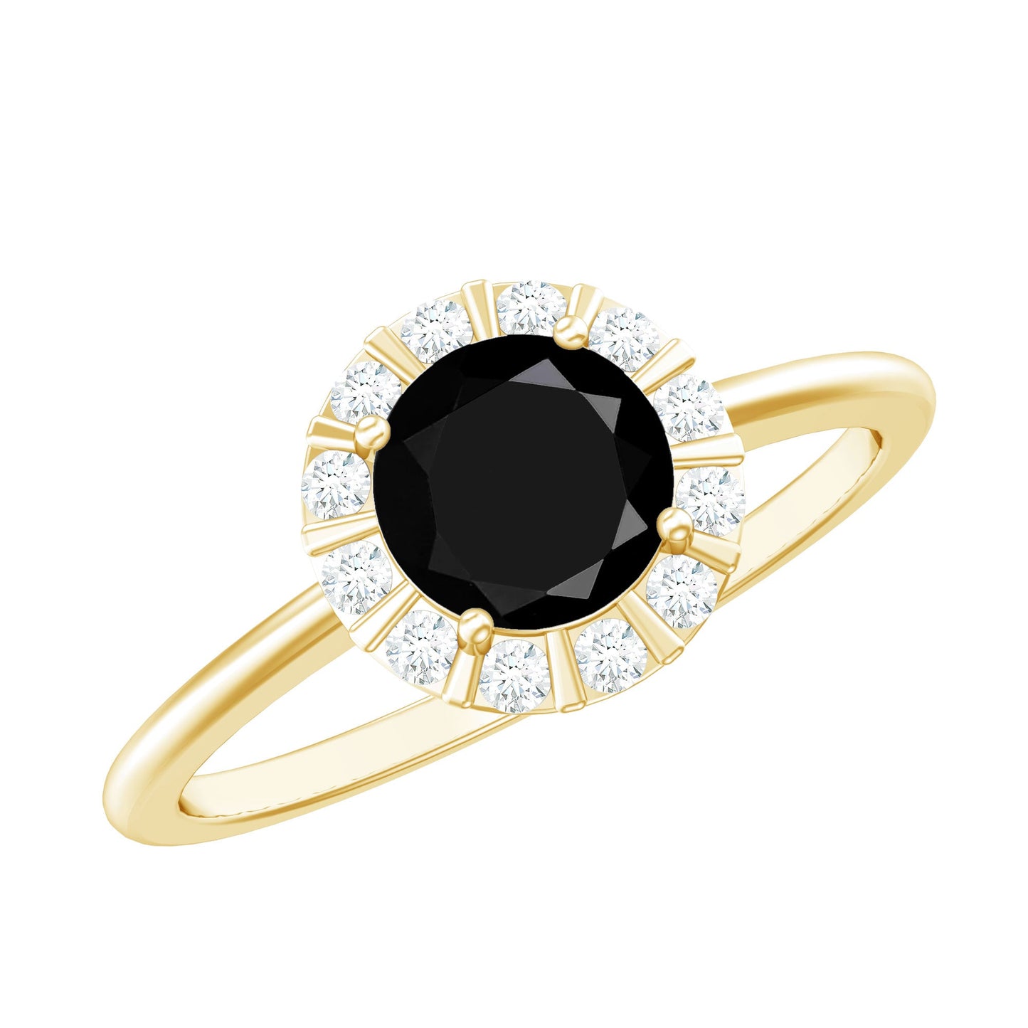 1.75 CT Lab Created Black Diamond Promise Ring with Diamond Halo