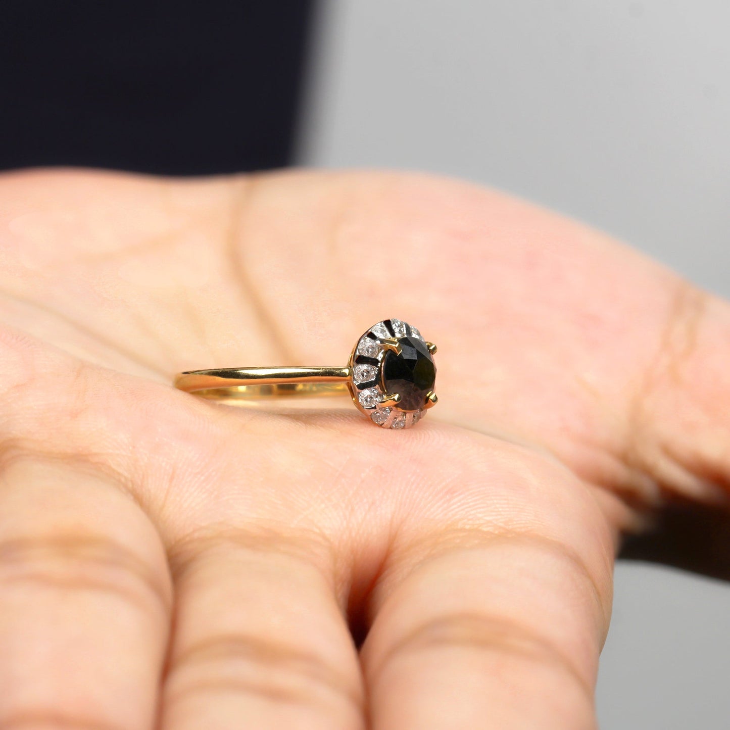 1.75 CT Lab Created Black Diamond Promise Ring with Diamond Halo