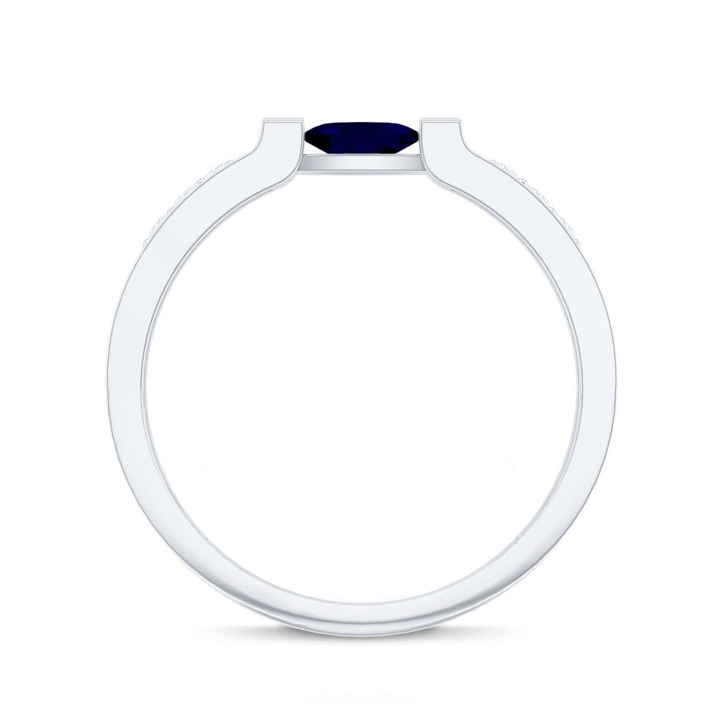 0.5 CT Oval Blue Sapphire East West Solitaire Ring with Diamond