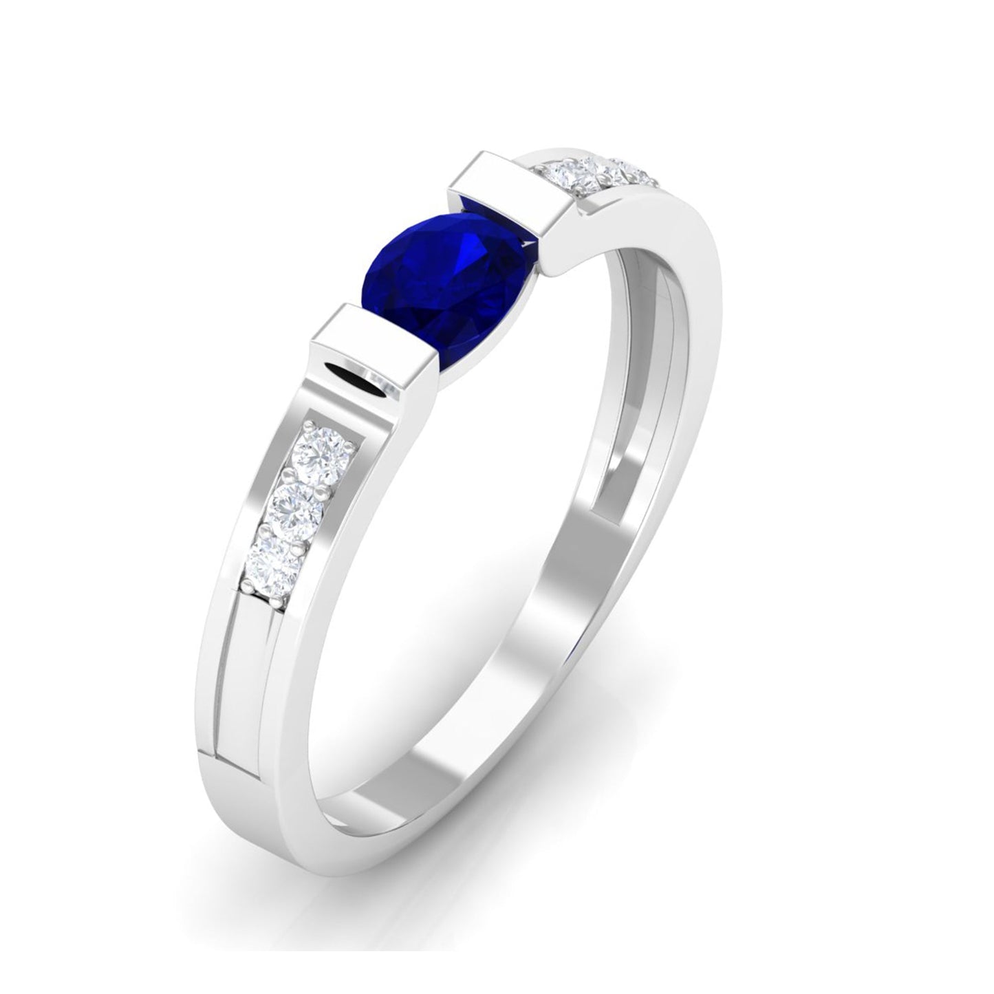 0.5 CT Oval Blue Sapphire East West Solitaire Ring with Diamond