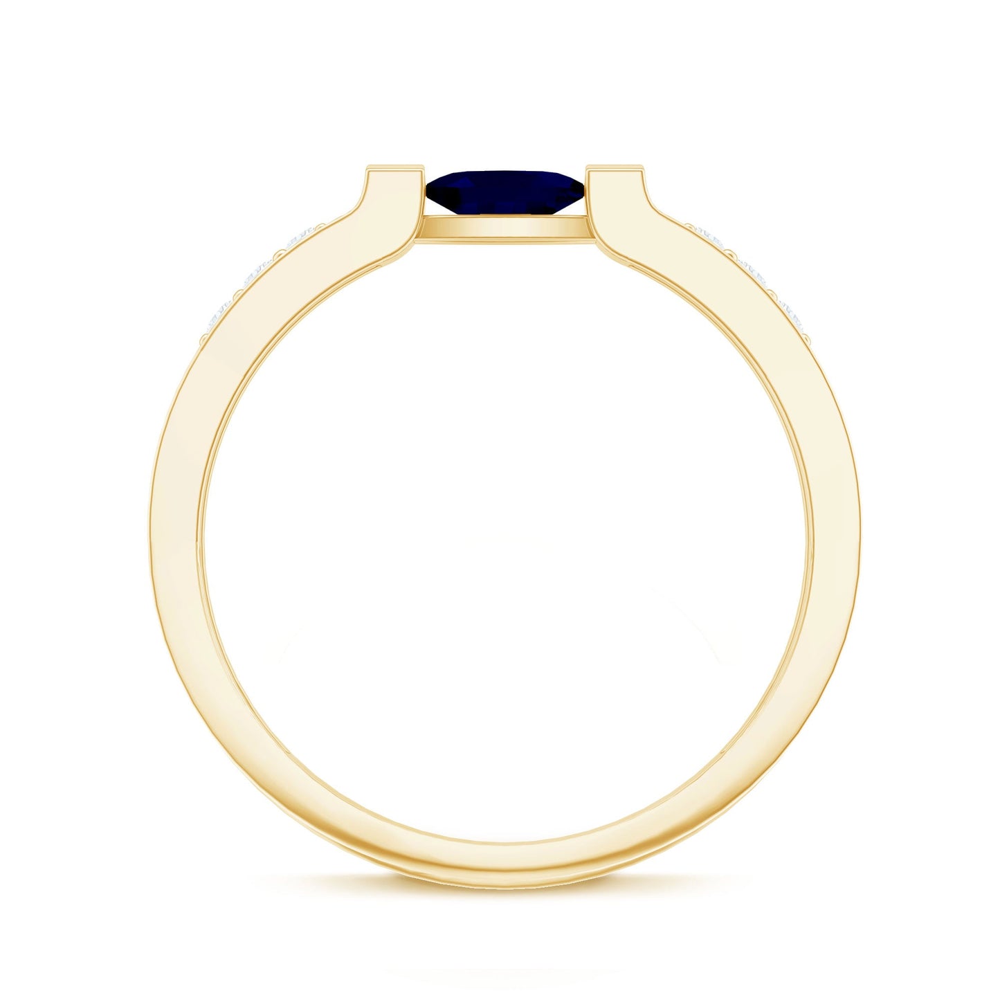0.5 CT Oval Blue Sapphire East West Solitaire Ring with Diamond