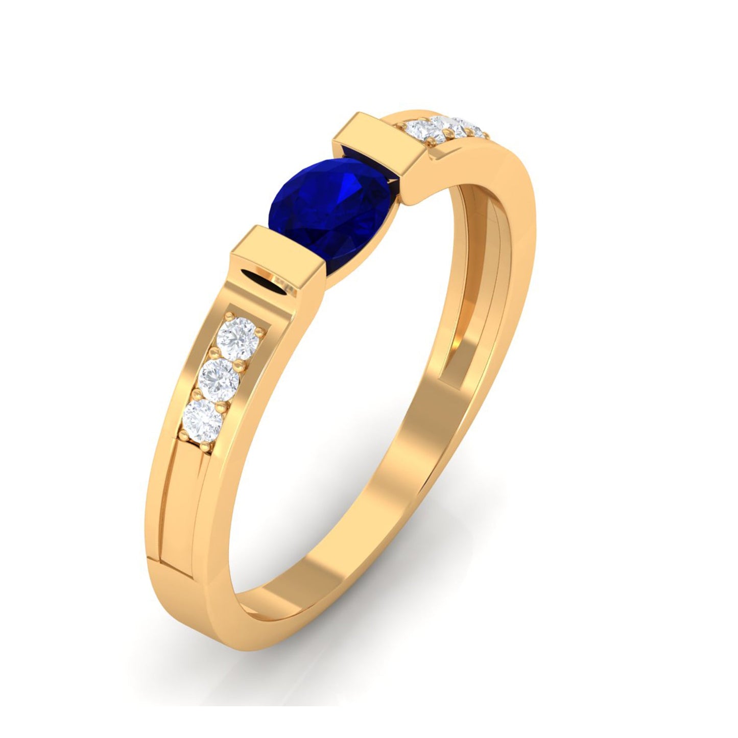 0.5 CT Oval Blue Sapphire East West Solitaire Ring with Diamond
