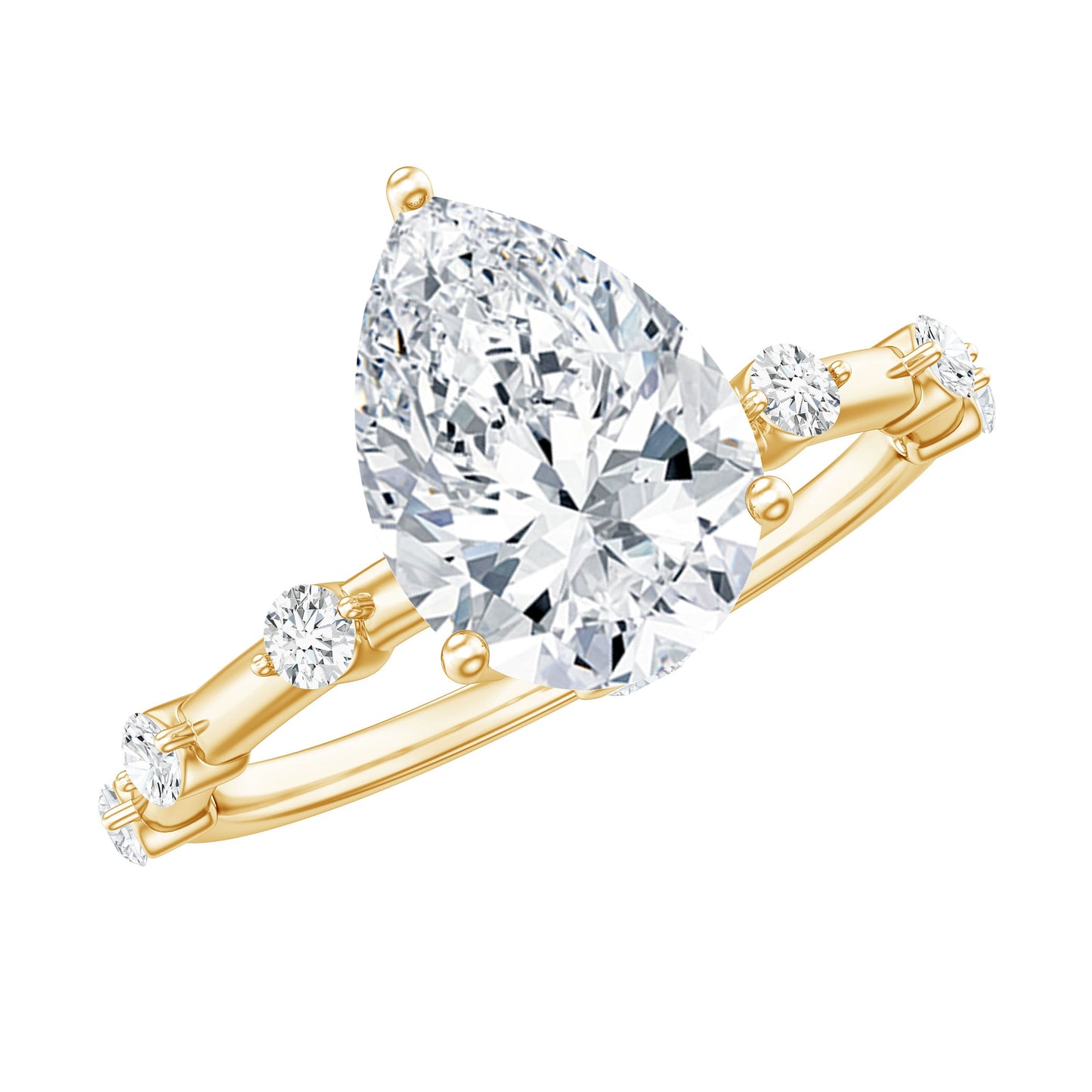 Pear Shaped Moissanite Engagement Ring with Spaced Accent