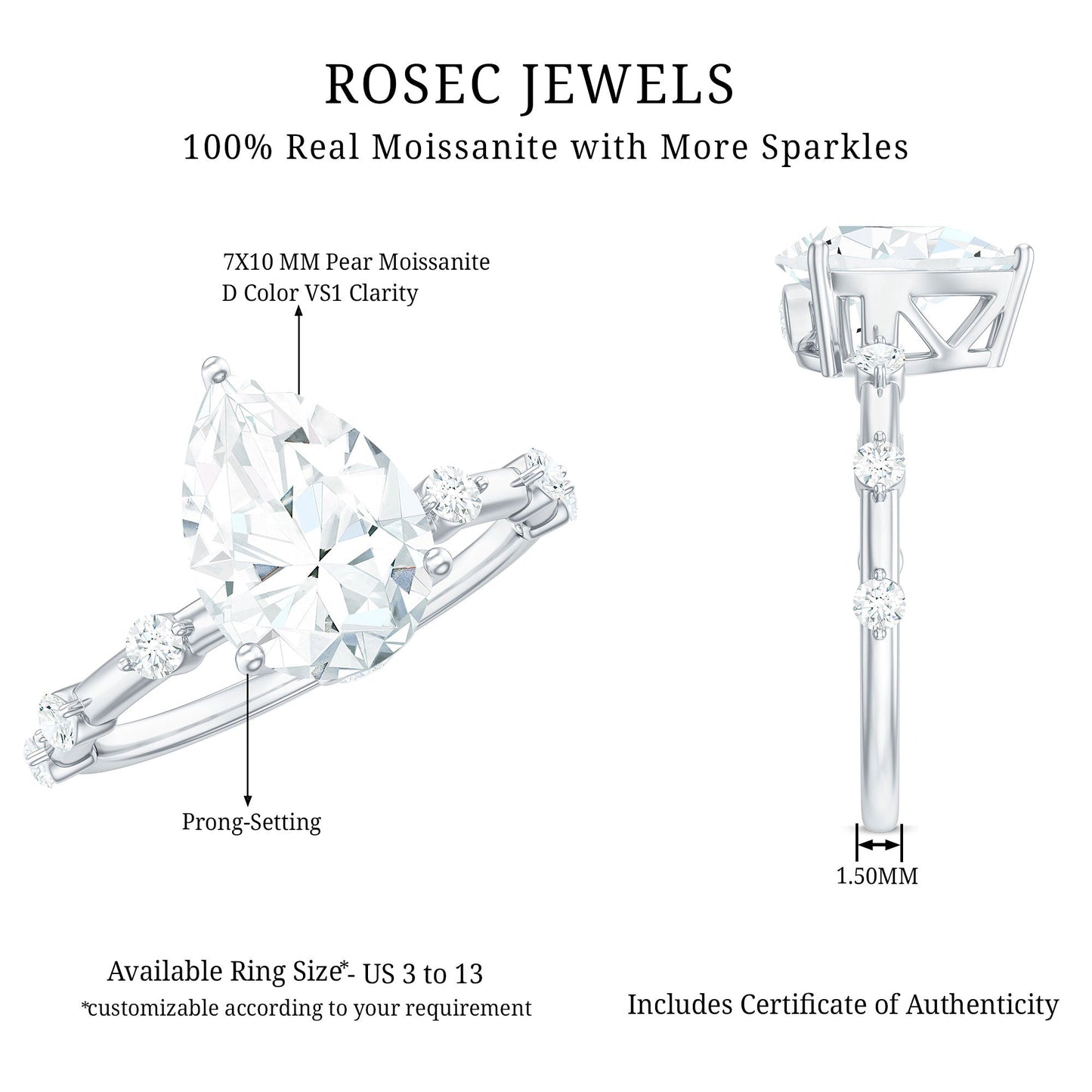 Pear Shaped Moissanite Big Engagement Ring For Women