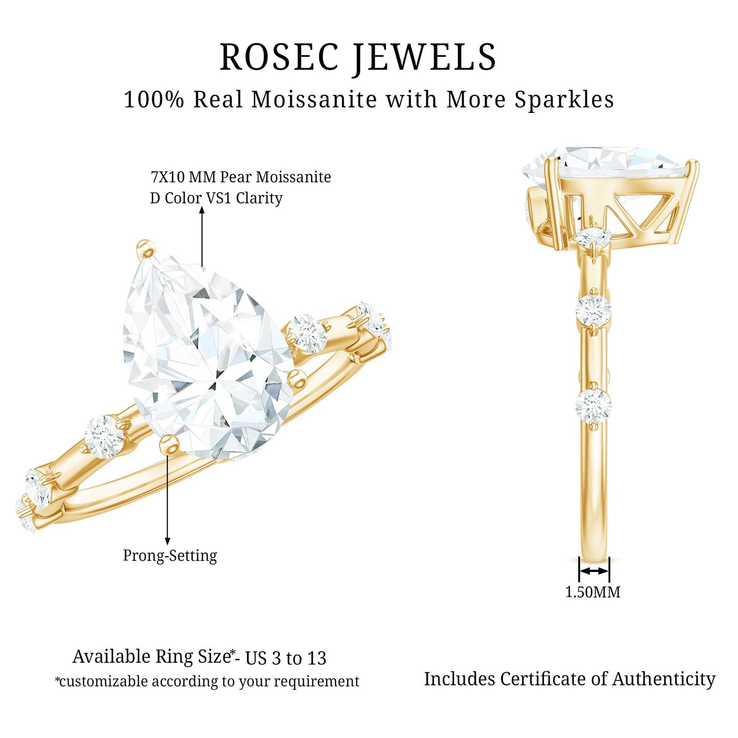 Pear Shaped Moissanite Big Engagement Ring For Women