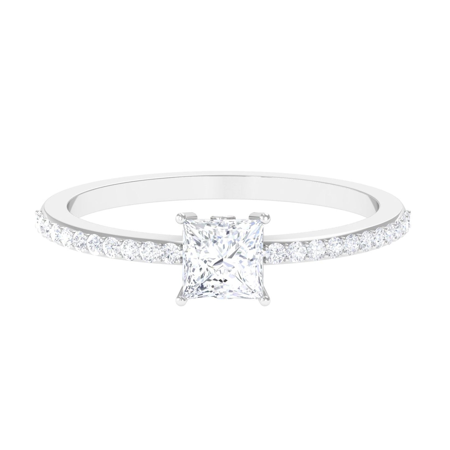 3/4 CT Princess Cut Zircon Solitaire Ring with Surprise and Side Stones