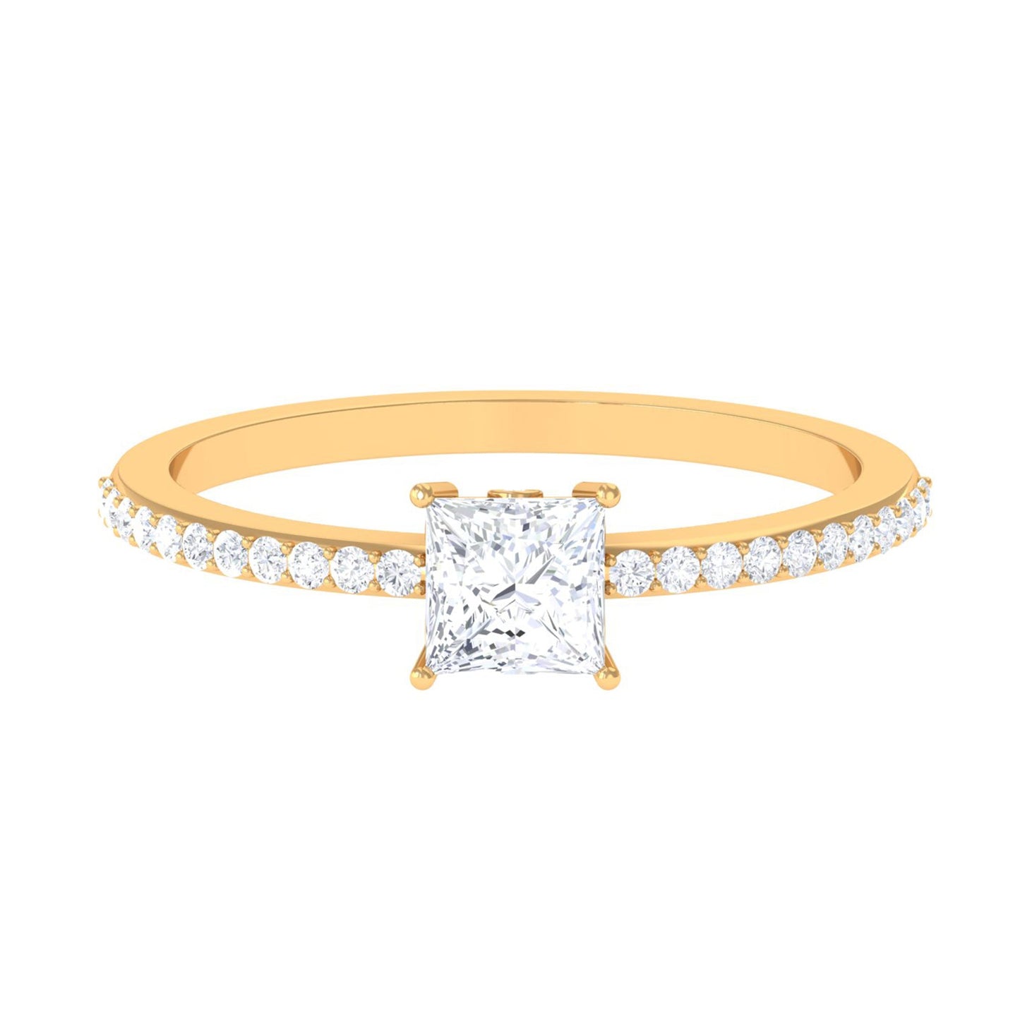 3/4 CT Princess Cut Zircon Solitaire Ring with Surprise and Side Stones