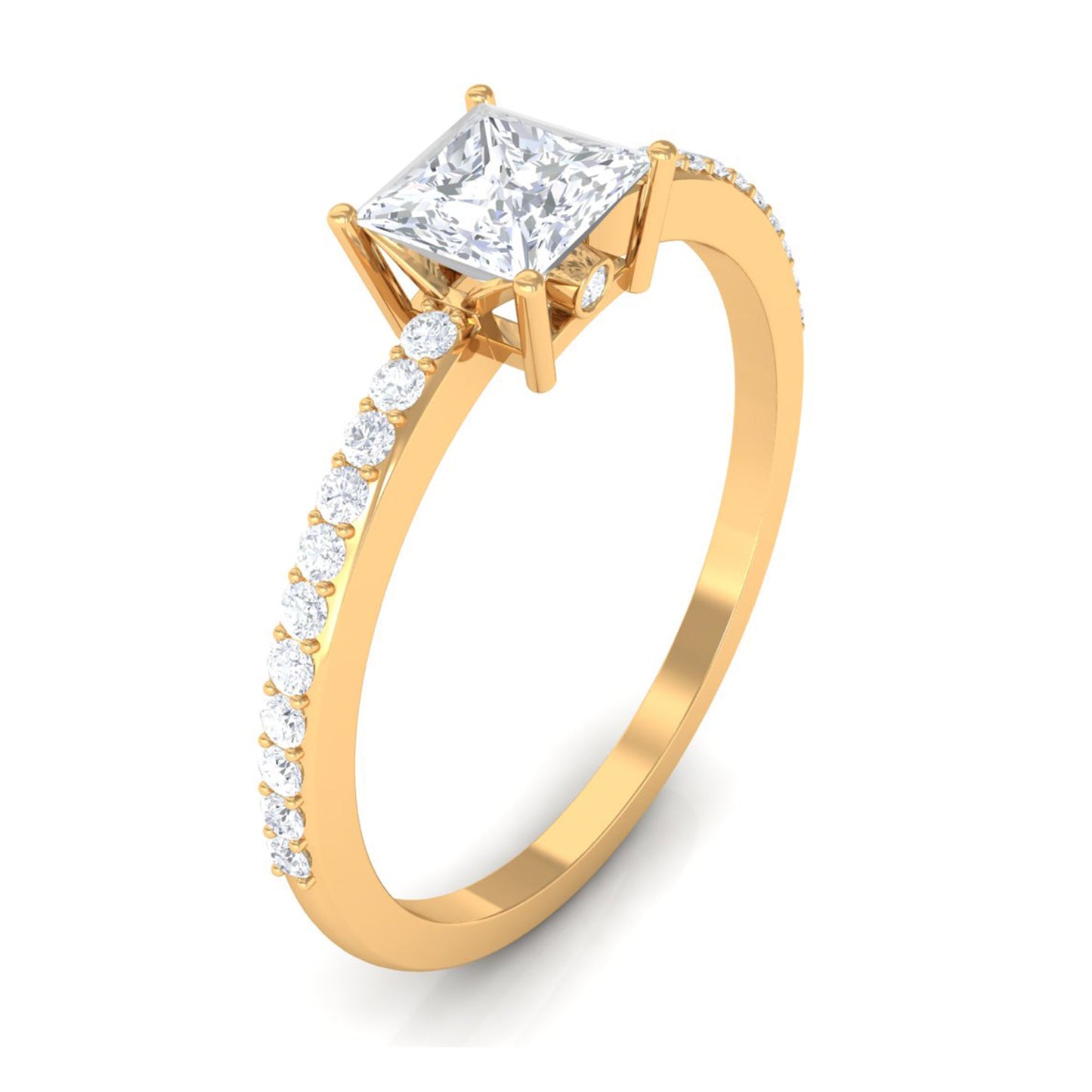 3/4 CT Princess Cut Zircon Solitaire Ring with Surprise and Side Stones