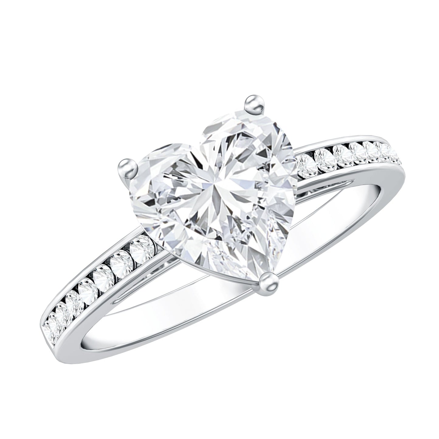 Moissanite 8MM Heart Engagement Ring with Side Stones