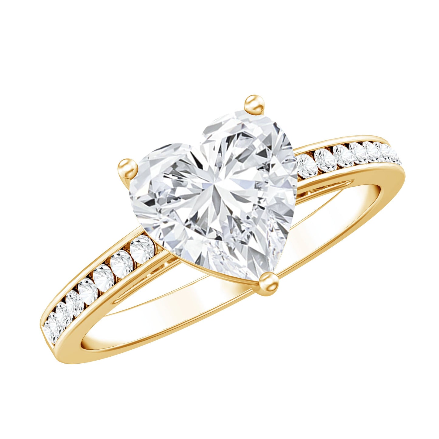 Moissanite 8MM Heart Engagement Ring with Side Stones