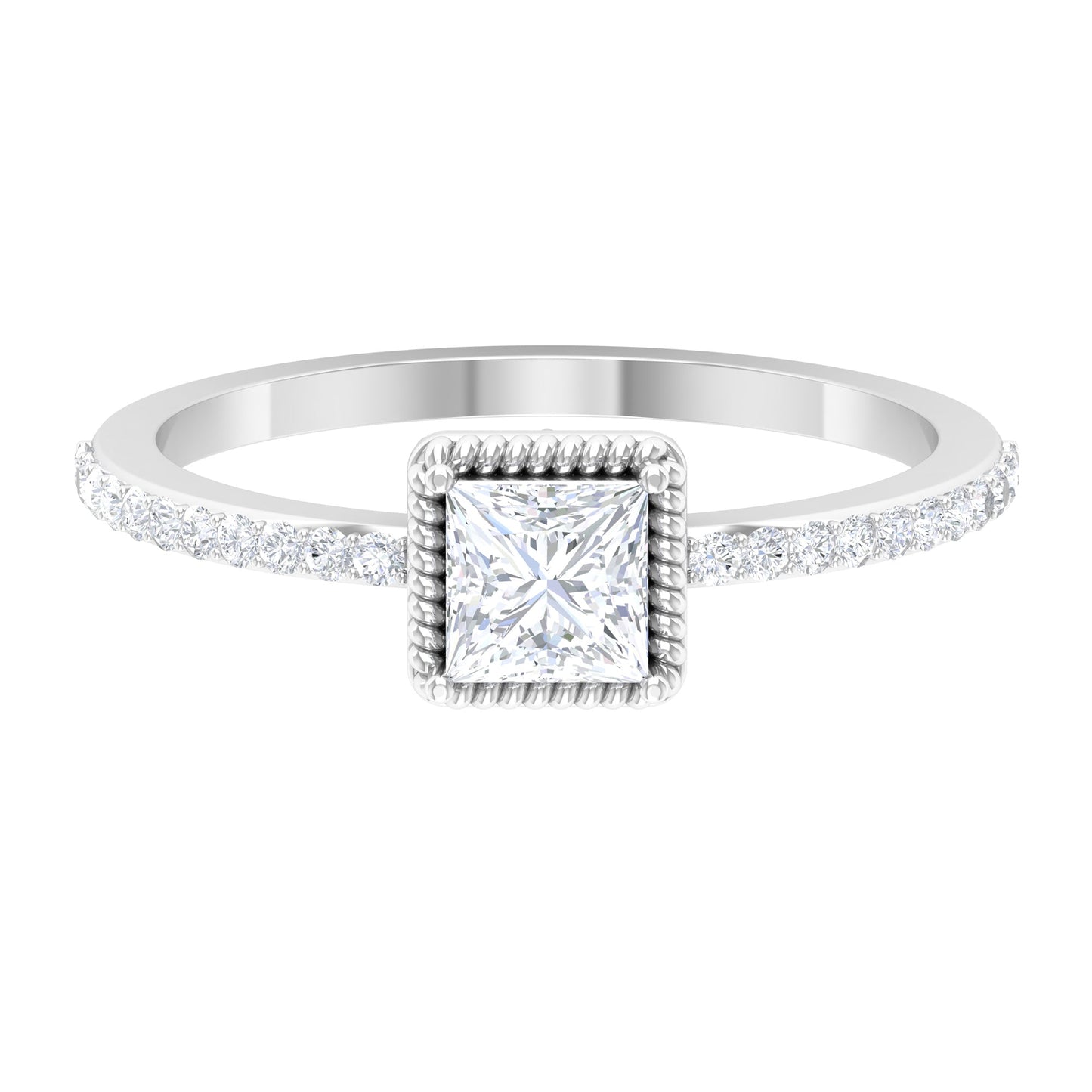 3/4 CT Princess Cut Zircon Solitaire Ring with Side Stones