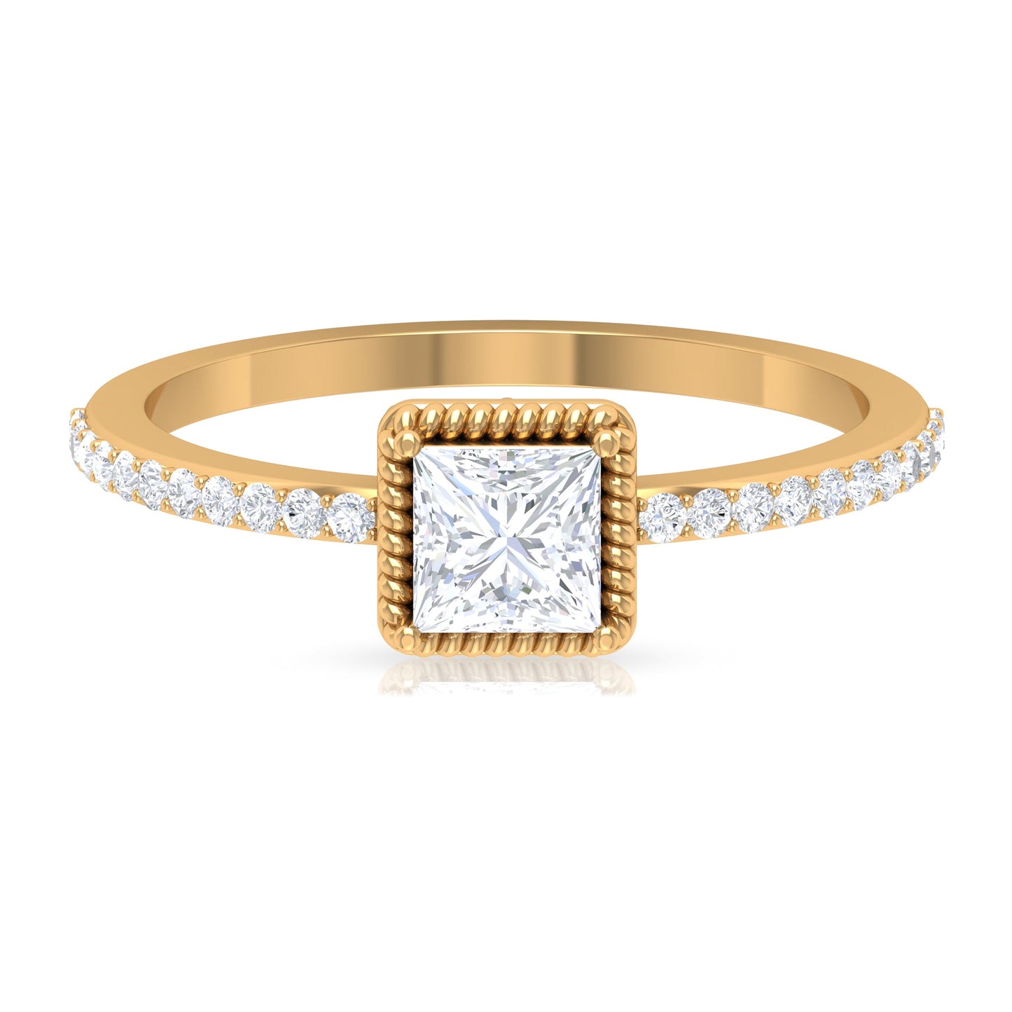 3/4 CT Princess Cut Zircon Solitaire Ring with Side Stones