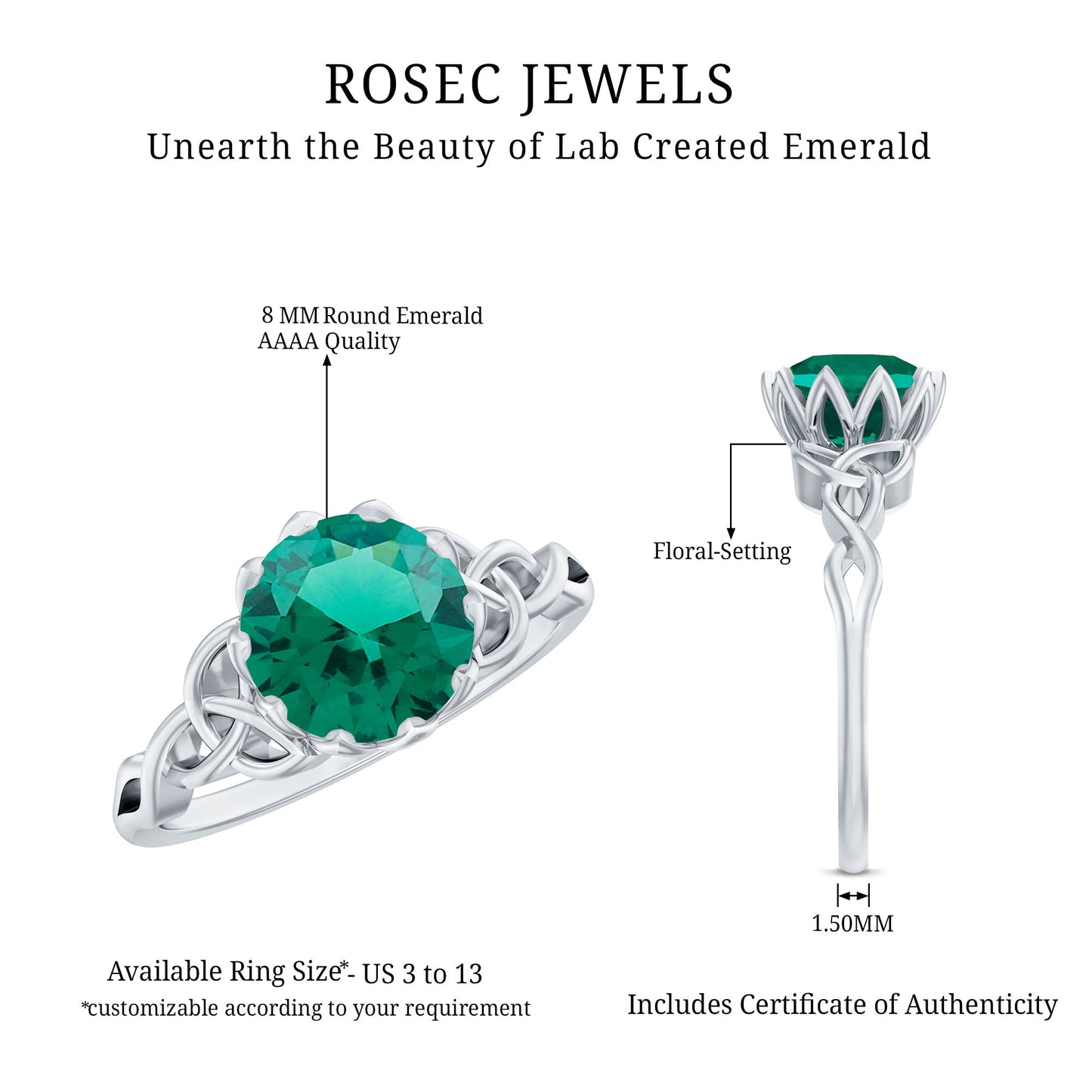 Lotus Basket Set Lab Grown Emerald Knot Engagement Ring