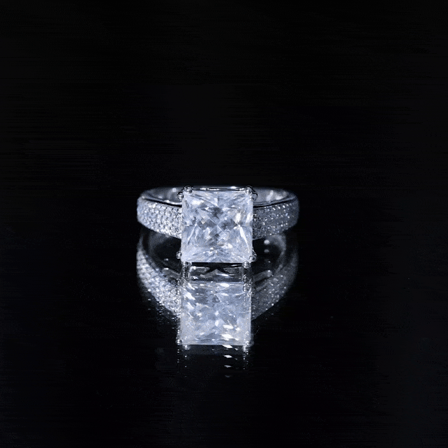 8MM Princess Cut Moissanite Side Stone Engagement Ring