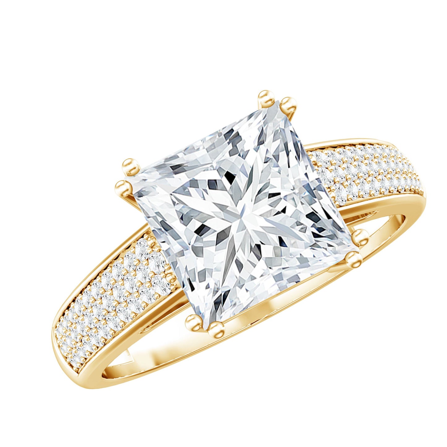 8MM Princess Cut Moissanite Side Stone Engagement Ring