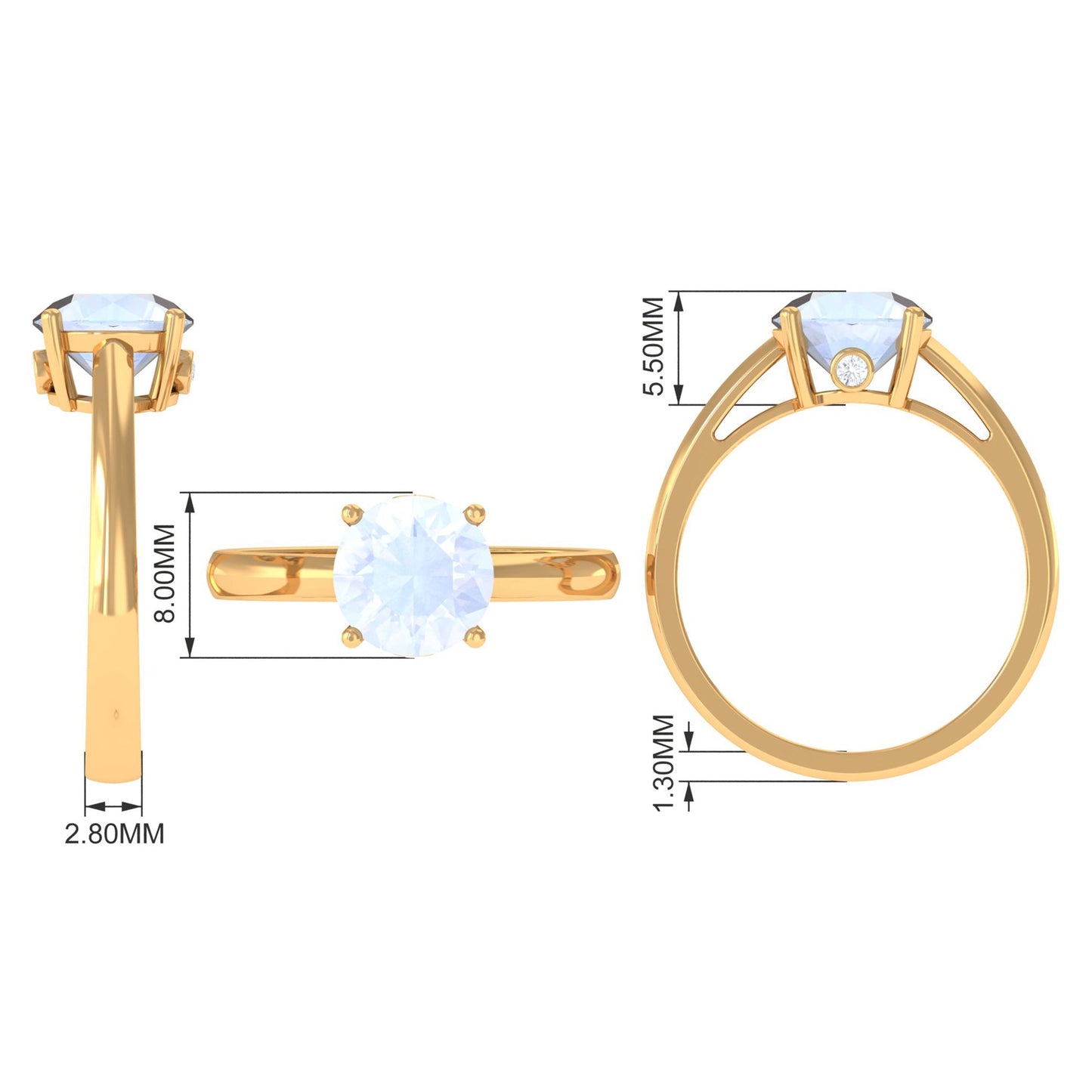 Round Cut 8 MM Moonstone Solitaire Engagement Ring