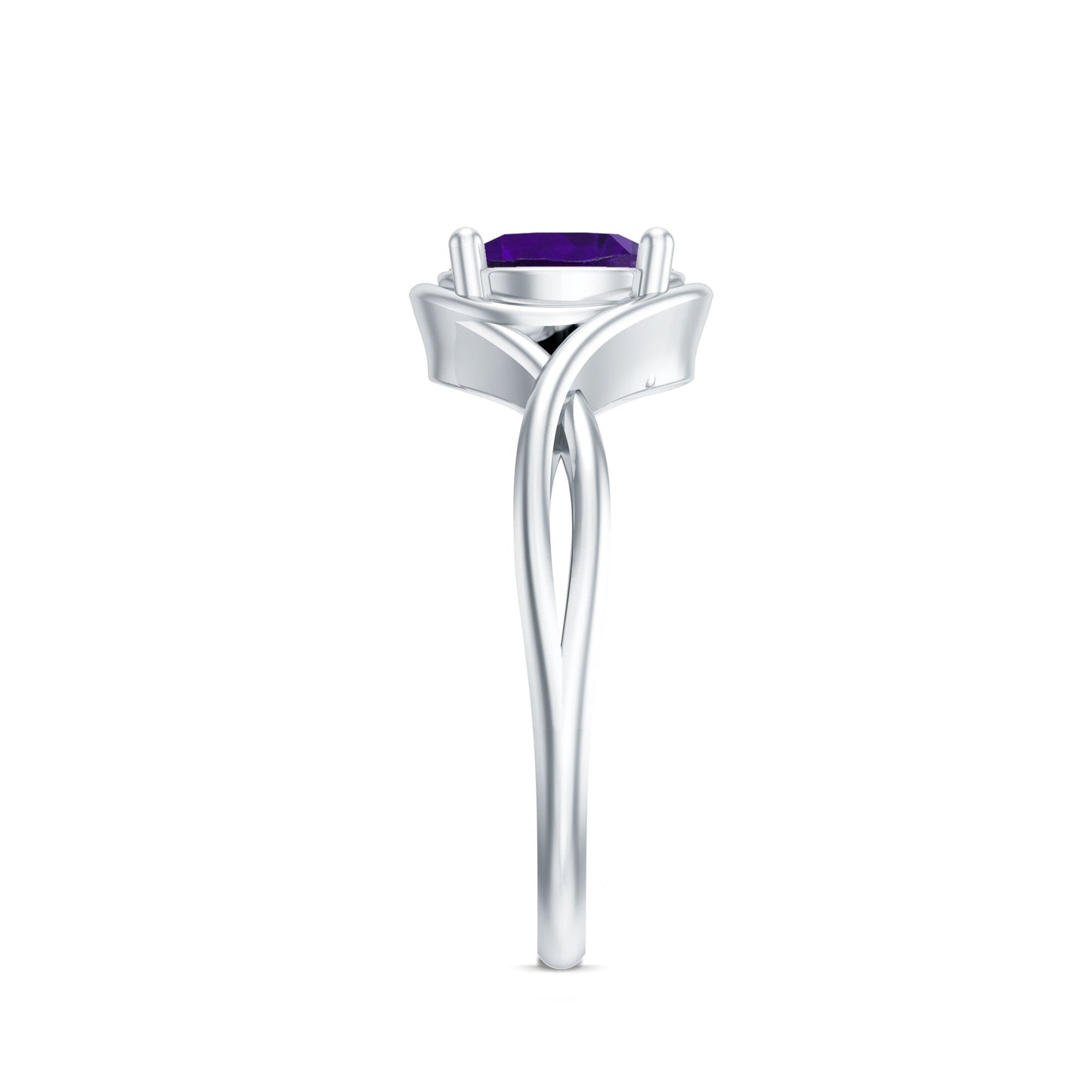 5 MM Round Shape Amethyst Solitaire Ring in Four Prong Setting with Crossover Shank