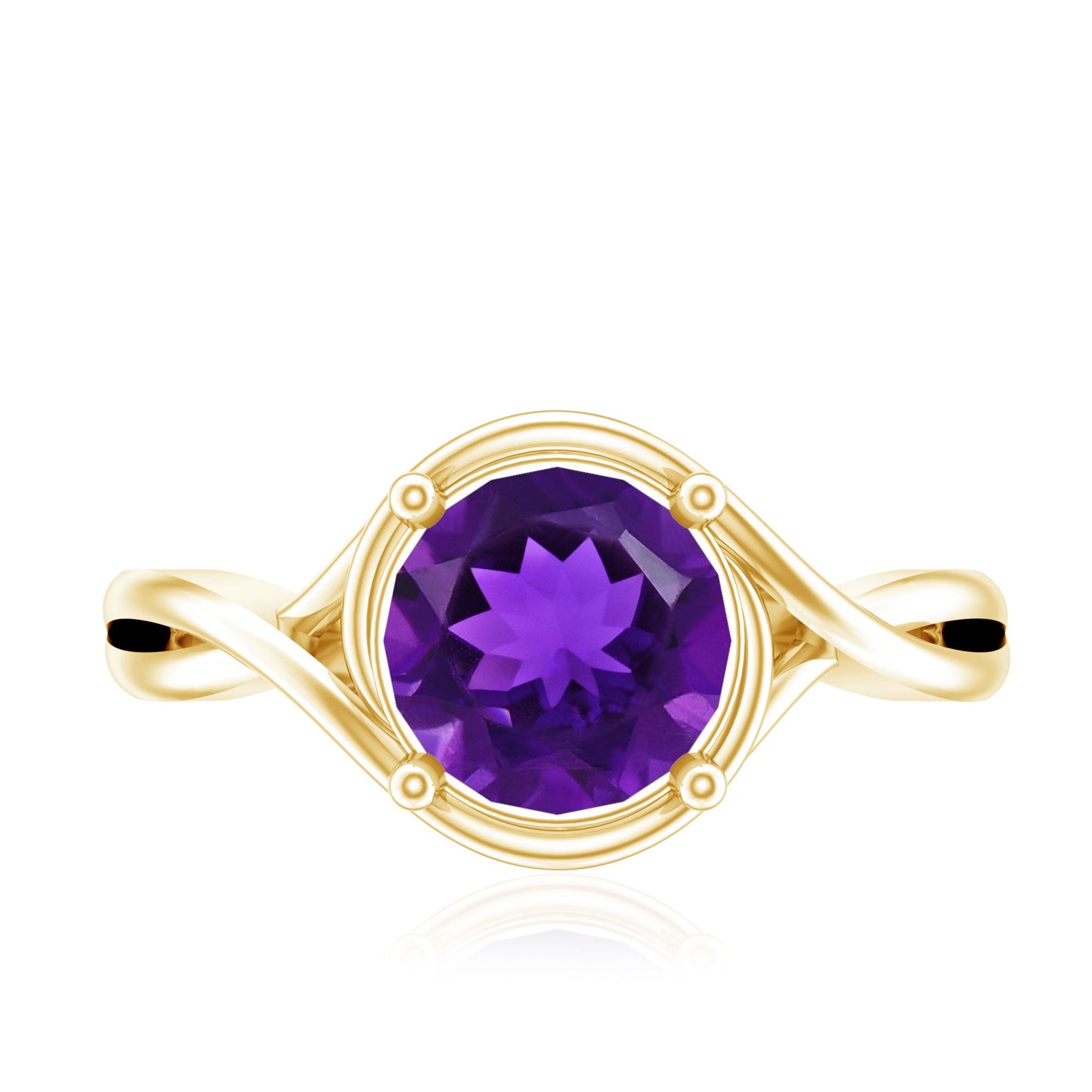 5 MM Round Shape Amethyst Solitaire Ring in Four Prong Setting with Crossover Shank