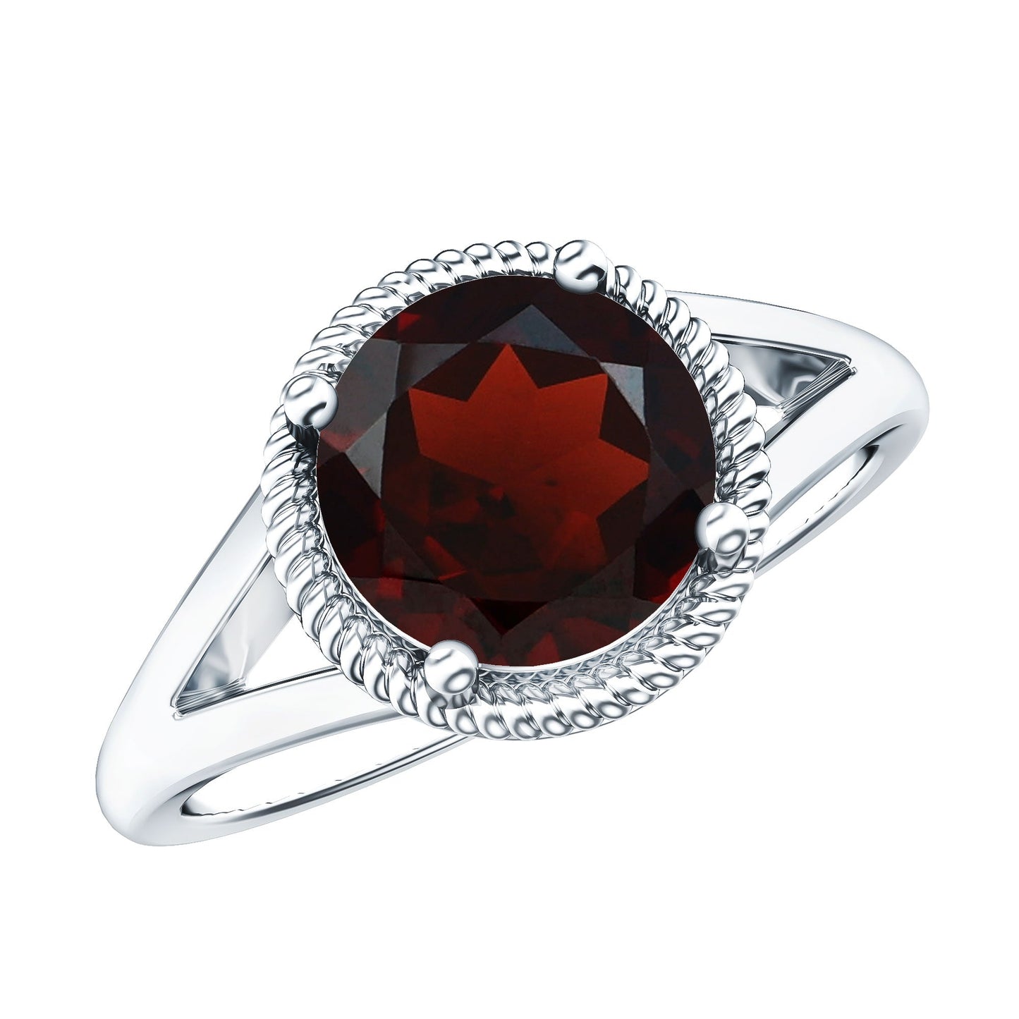 Real 8mm Solitaire Garnet Engagement Ring with Split Shank