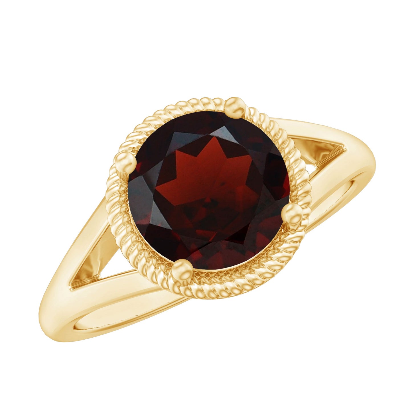 Real 8mm Solitaire Garnet Engagement Ring with Split Shank
