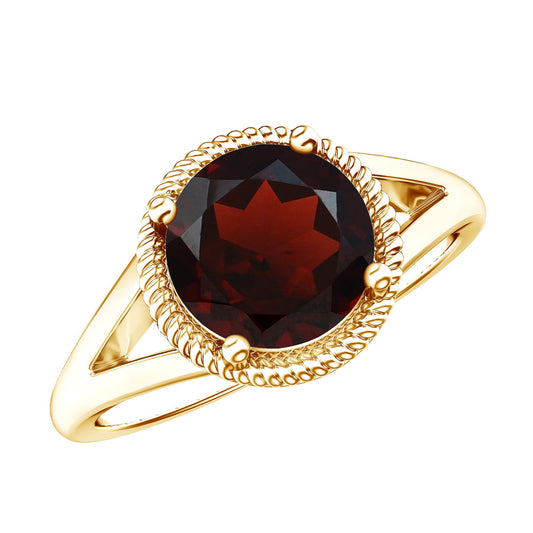 Real 8mm Solitaire Garnet Engagement Ring with Split Shank