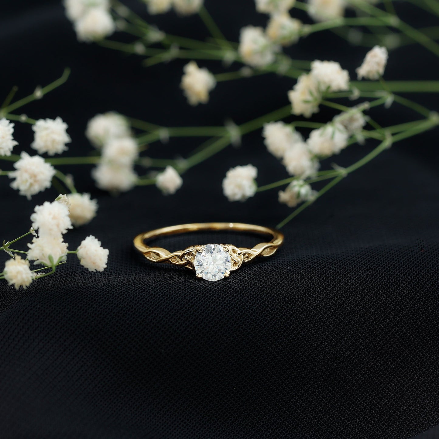 Solitaire Moissanite Celtic Knot Ring for Women