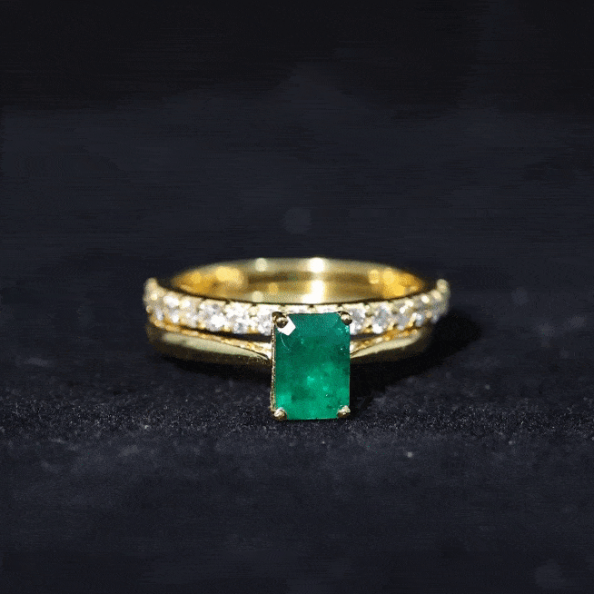 Certified Lab Grown Emerald Cut Emerald Engagement Ring with Ring Guard