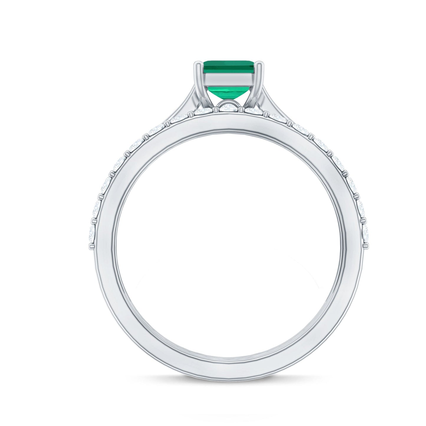 Certified Lab Grown Emerald Cut Emerald Engagement Ring with Ring Guard